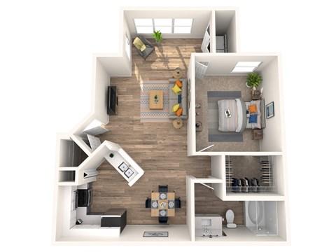 Floor plan for 1 bed, 1 bath, 750 sqft